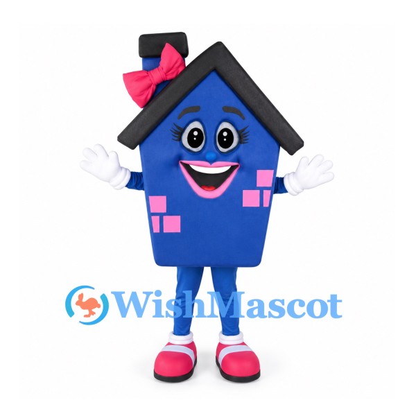 House Mascot Costume in Blue with Pink Bow