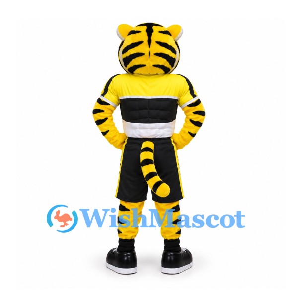 Tiger Mascot Costume with Black and White Sports Outfit