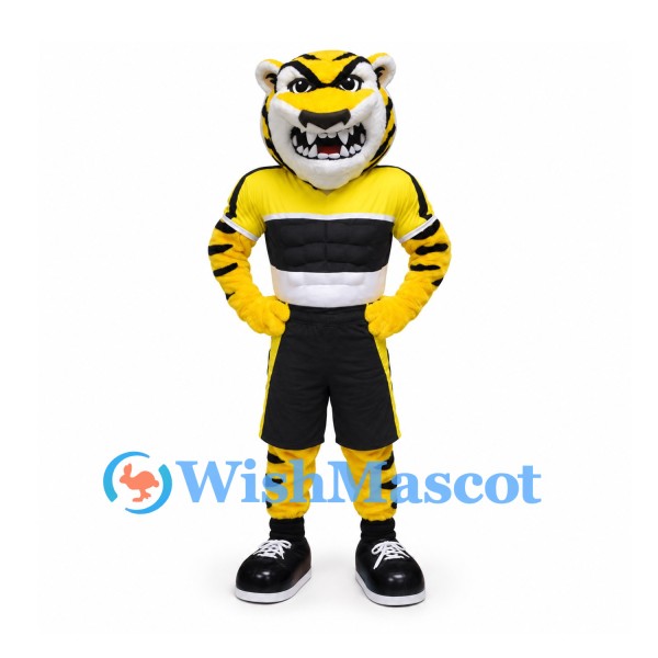 Tiger Mascot Costume with Black and White Sports Outfit