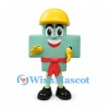 Cross Mascot Costume in Green with Yellow Hard Hat