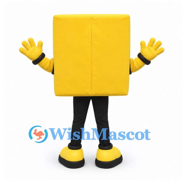 Cube Mascot Costume in Yellow with Smiling Face