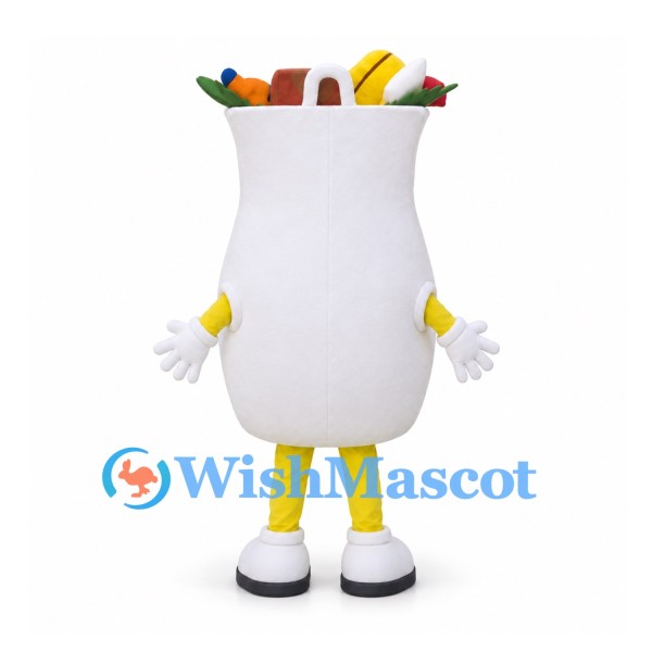 Grocery Bag Mascot Costume in White with Fruit and Vegetables