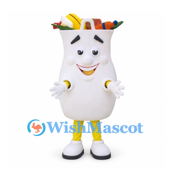Grocery Bag Mascot Costume in White with Fruit and Vegetables