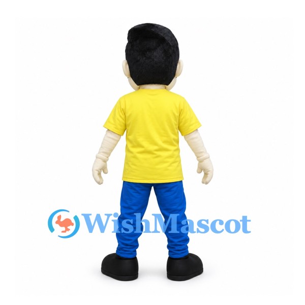 Boy Mascot Costume with Yellow Shirt and Blue Pants