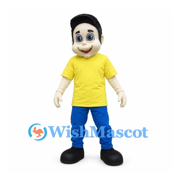 Boy Mascot Costume with Yellow Shirt and Blue Pants
