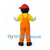 Boy Mascot Costume with Orange Overalls and Red Cap