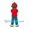 Boy Mascot Costume with Curly Brown Hair and Red Shirt
