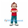 Boy Mascot Costume with Curly Brown Hair and Red Shirt