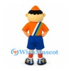 Boy Mascot Costume with Orange Cap and Rainbow Suspenders