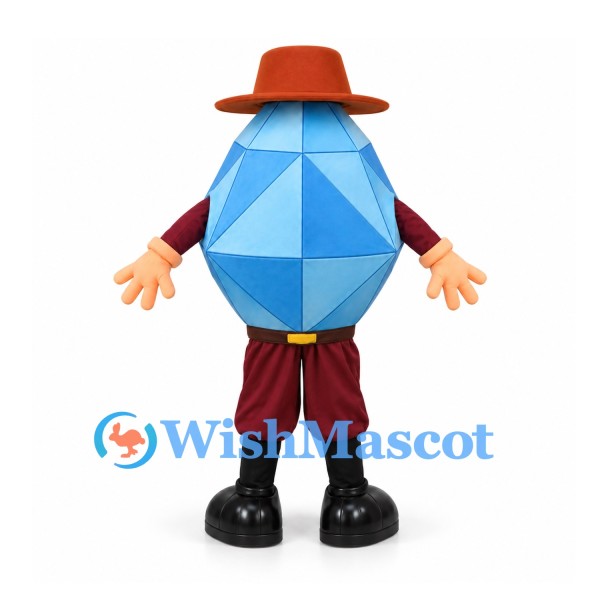 Gemstone Mascot Costume in Blue with Brown Hat