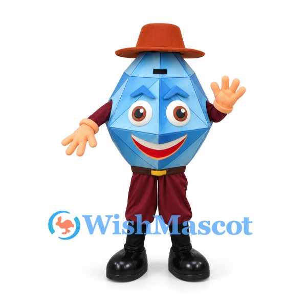 Gemstone Mascot Costume in Blue with Brown Hat