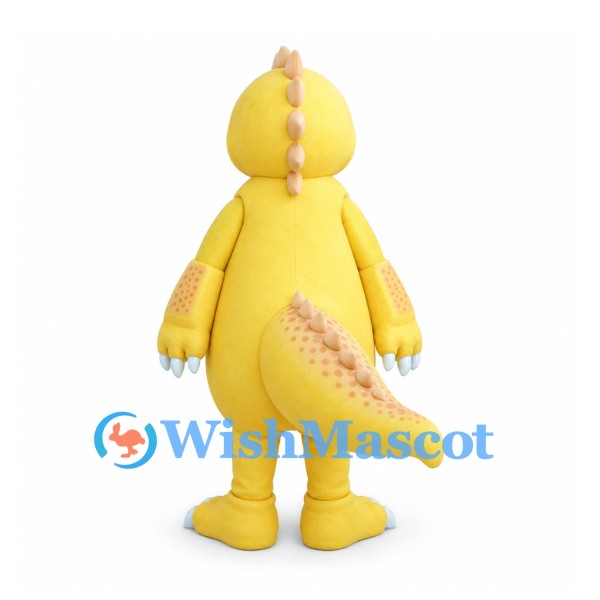 Dinosaur Mascot Costume in Yellow with Peach Back Spikes