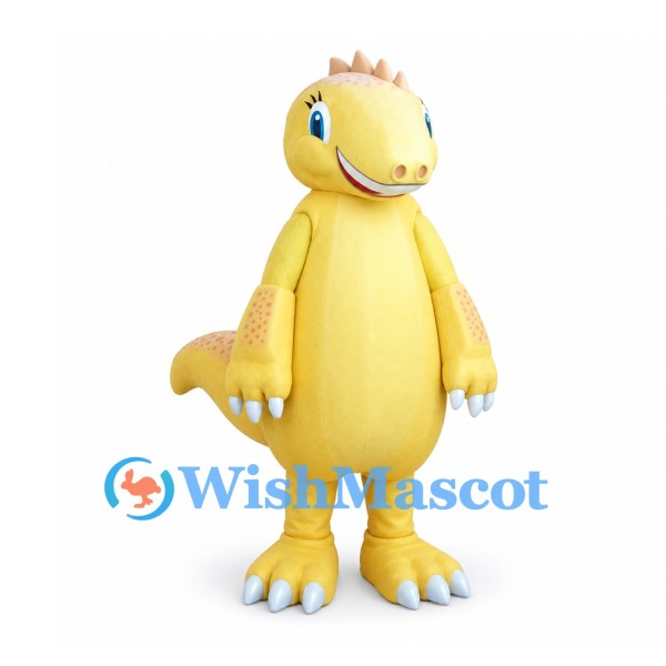 Dinosaur Mascot Costume in Yellow with Peach Back Spikes