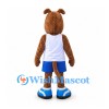 Dog Mascot Costume in Brown with White Tank Top and Blue Shorts