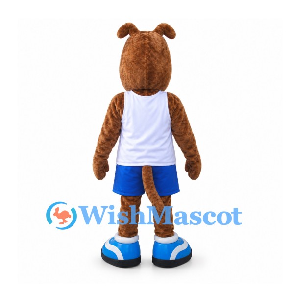Dog Mascot Costume in Brown with White Tank Top and Blue Shorts