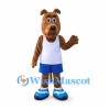 Dog Mascot Costume in Brown with White Tank Top and Blue Shorts