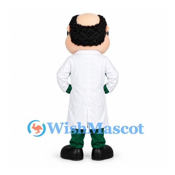 Doctor Mascot Costume with Round Glasses and White Coat