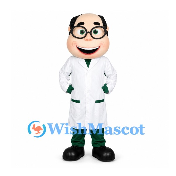 Doctor Mascot Costume with Round Glasses and White Coat