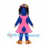 Bird Mascot Costume in Blue with Pink Dress and Floral Hat