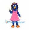 Bird Mascot Costume in Blue with Pink Dress and Floral Hat