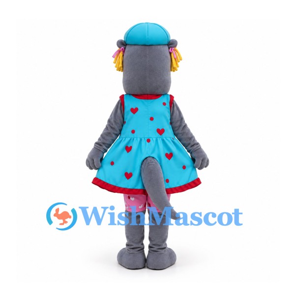 Dog Mascot Costume in Gray with Blue Heart Dress