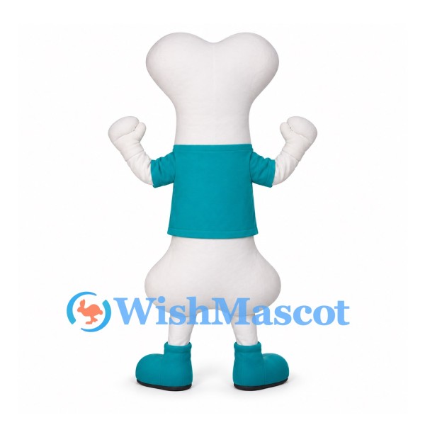 Bone Mascot Costume in White with Teal Shirt