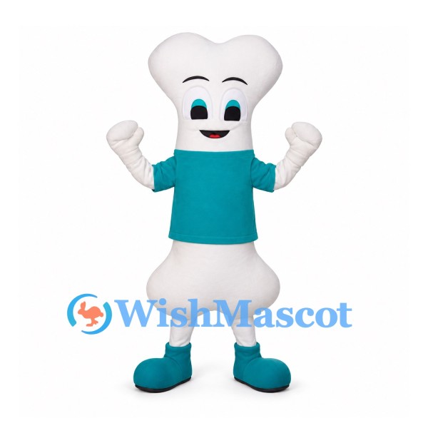 Bone Mascot Costume in White with Teal Shirt