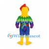 Rooster Mascot Costume with Rainbow Feathers and Blue Shorts