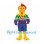 Rooster Mascot Costume with Rainbow Feathers and Blue Shorts