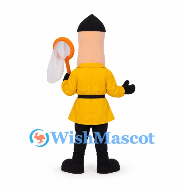 Monk Mascot Costume with Yellow Robe and Black Cap