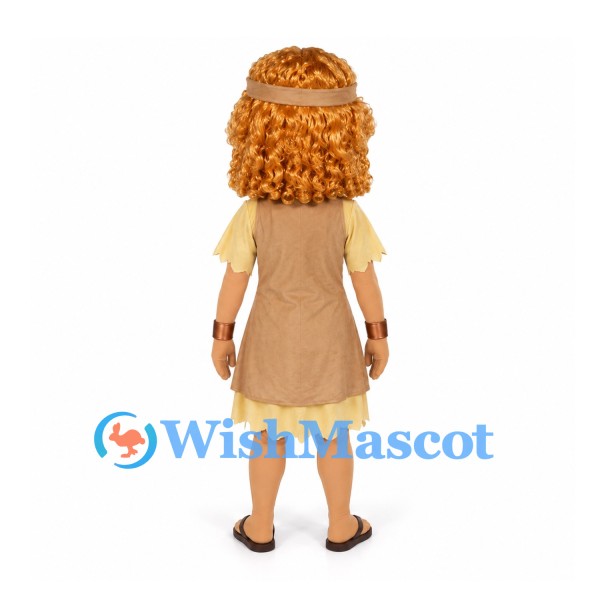 Cavewoman Mascot Costume with Tan Dress and Curly Hair