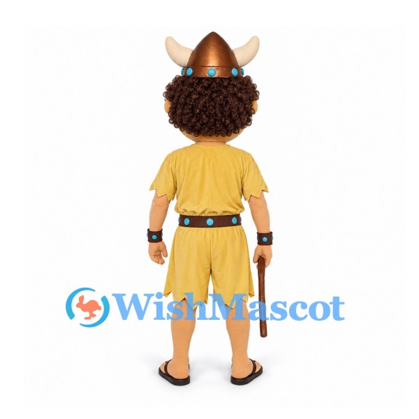 Caveman Mascot Costume with Tan Tunic and Horned Hat