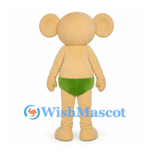 Mouse Mascot Costume in Beige with Green Shorts