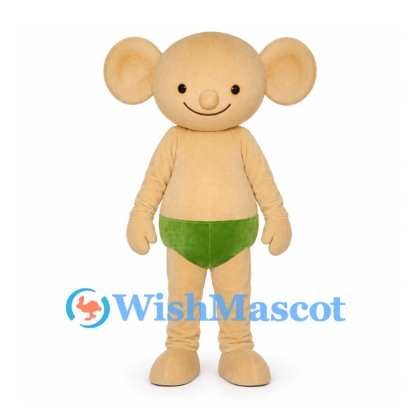 Mouse Mascot Costume in Beige with Green Shorts