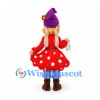 Witch Mascot Costume with Purple Hat and Red Polka Dot Dress