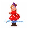 Witch Mascot Costume with Purple Hat and Red Polka Dot Dress