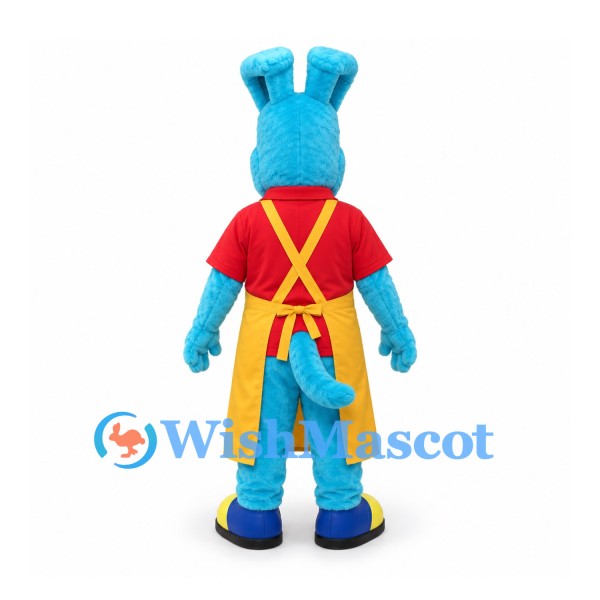 Rabbit Mascot Costume in Blue with Yellow Apron