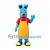 Rabbit Mascot Costume in Blue with Yellow Apron