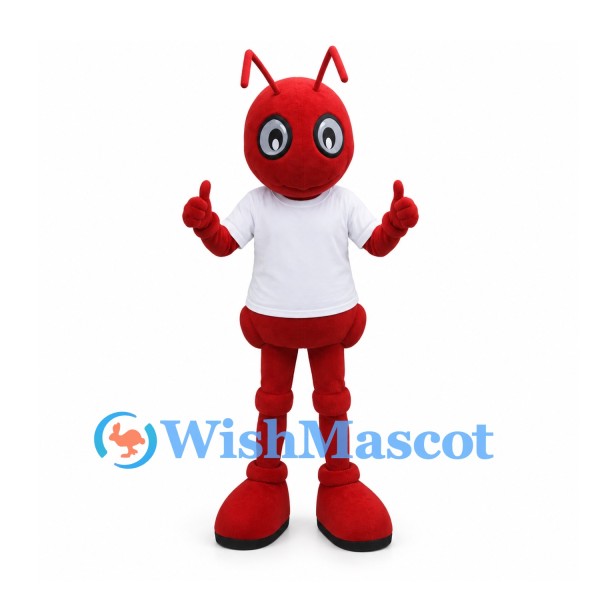 Ant Mascot Costume in Red with White Shirt