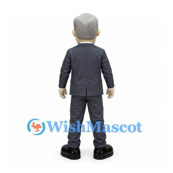 Businessman Mascot Costume with Gray Suit and Orange Tie