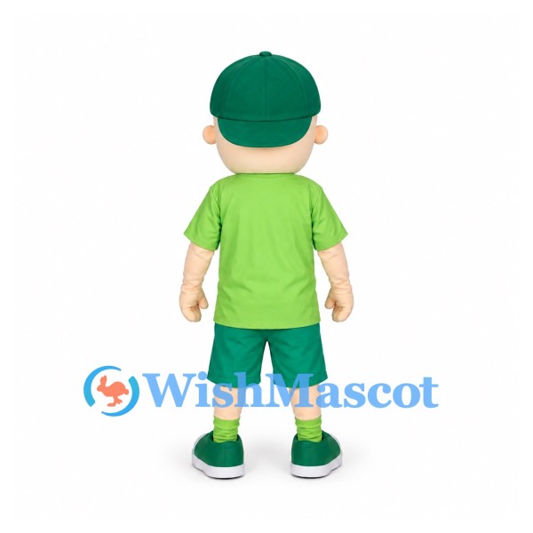 Boy Mascot Costume with Green Cap and Matching Outfit