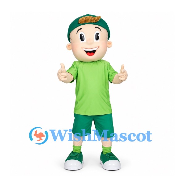 Boy Mascot Costume with Green Cap and Matching Outfit