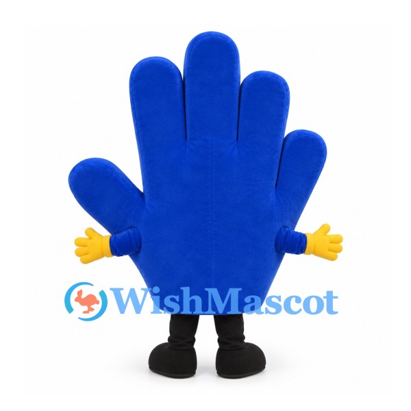 Hand Mascot Costume in Blue with Yellow Fingertips