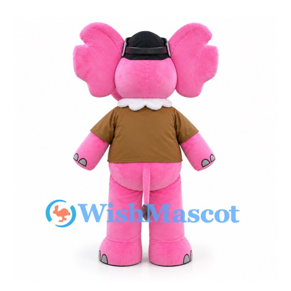Elephant Mascot Costume in Pink with Aviator Goggles