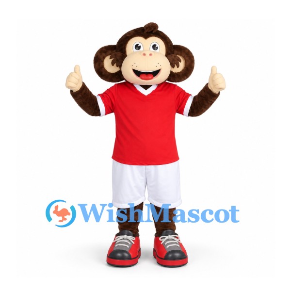 Monkey Mascot Costume with Red Shirt and White Shorts