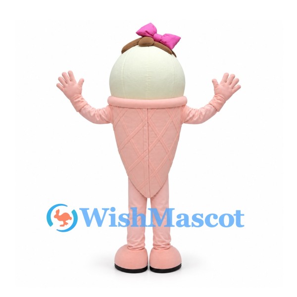 Ice Cream Cone Mascot Costume in Pink with Glasses and Bow