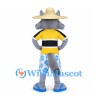 Wolf Mascot Costume with Straw Hat and Floral Shorts