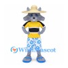 Wolf Mascot Costume with Straw Hat and Floral Shorts