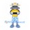 Wolf Mascot Costume with Straw Hat and Floral Shorts