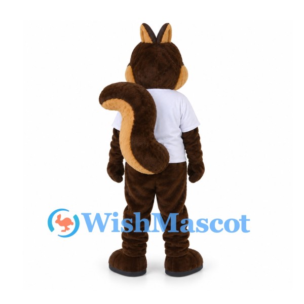 Squirrel Mascot Costume with White Shirt and Curled Tail